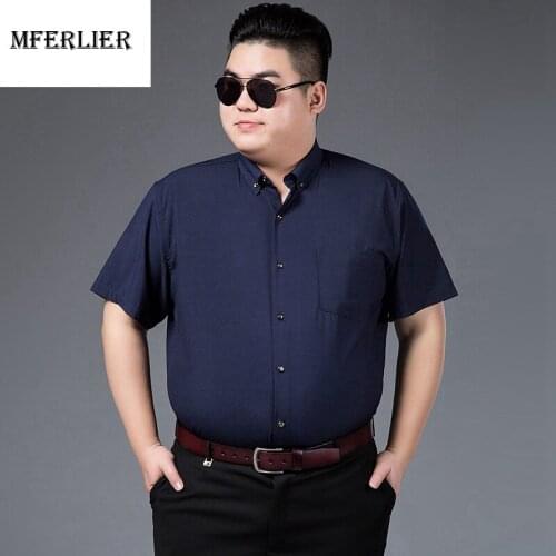 MFERLIER summer 2018 dress shirts plus size big men formal shirt business 8XL 9XL formal short sleeve casual larger 6XL 7XL blue
