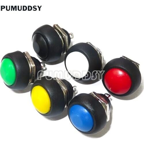 6piece Mini 12mm Waterproof Momentary On/off Push Button Round Switch Pbs-33b Kit White Black Red Yellow Blue Green