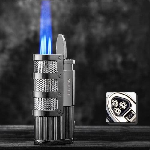 Unusual Metal Triple Torch Lighter Jet Turbo Butane Gas Lighter Windproof Cigar Smoking Accessory Lighter Mens Gift Gadget