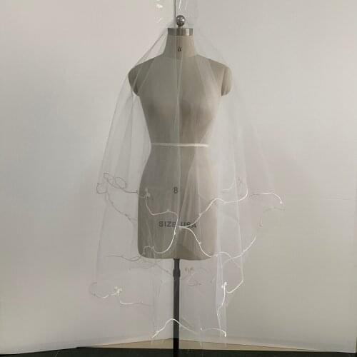 New Style Without Comb, White Oval Satin Ribbon Side Beaded Bridal Veil, One Layer of Veil Diameter 240 Cm