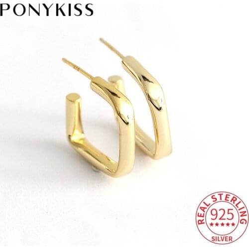 PONYKISS Hyperbole S925 Sterling Silver Hollow Geometry Stud Earrings for Women Anniversary Fine Jewelry Accessory Gift