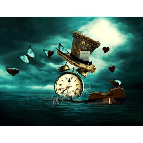 Full square/round 5D DIY diamond painting Vintage Clock violin Butterfly Embroidery Pattern Cross stitch kit mosaic home decor