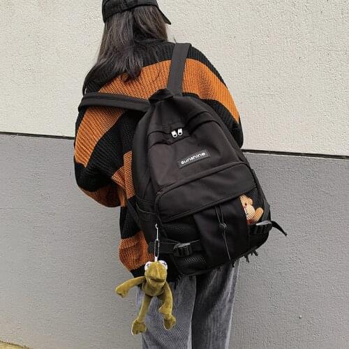 Backpack Women Large Capacity Solid Color Oxford Waterproof School Bag Travel Doll Pendant Rucksack Bagpack for Teenage Girls