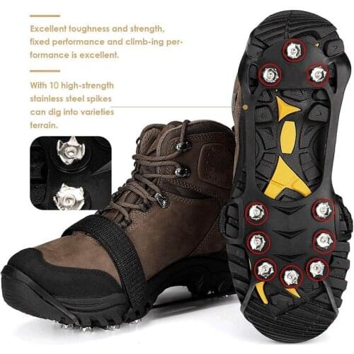 1 Pair Anti-Slip 10 Teeth Ice Crampons Traction Cleat for Shoes Boots Outdoor Hiking Climbing ASD88