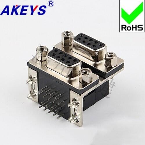1PC COM 90 Degree DR9 VGA Welded Plate DB Head Double Layer 9 Bus to 9 Bus Spacing 3.3 Double Row 9P Copper