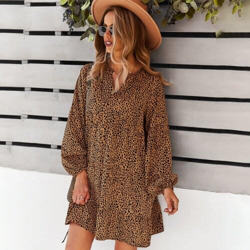 Vintage V-neck Floral Long Sleeve Vacation Short Dress Loose Casual Plus Size Fashionable Womens Clothing