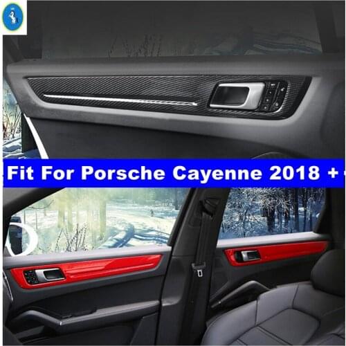 Red / Carbon Fiber Look Interior Refit Kit Inner Door Handle Bowl Armrest Panel Cover Trim Fit For Porsche Cayenne 2018 - 2021