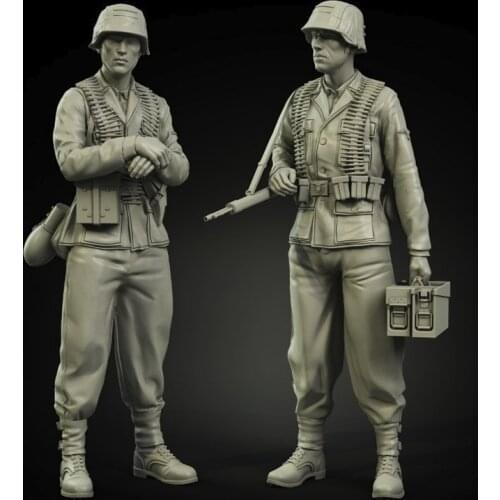 1/35 World War II Tank Soldier Officer MG-42 team set, Resin Model Soldier, GK, military theme, Unassembled and unpainted kit
