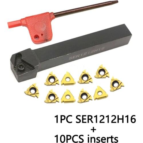 10PCS 16ER AG60 1PC SER1212H16 Tool Holder CNC with Carbide Inserts Thread Cutter Plates and Key Wrench Lathe Turning Tool