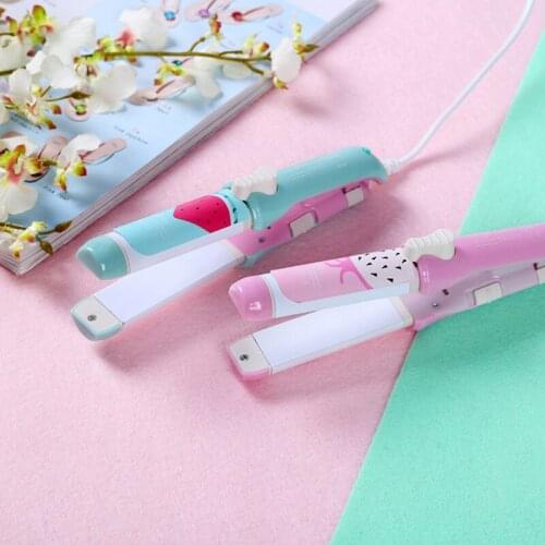 100pcs 2 In1 Fashion 220v Hair Straightener Mini Hair Curling Irons Travel Hair Tools Cute Candy Color Flat Iron