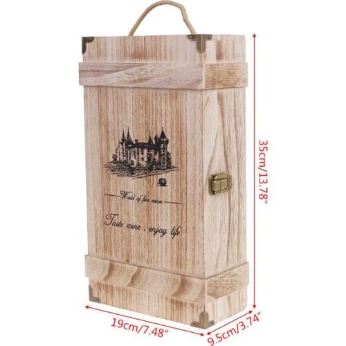 667A Vintage Wood 2 Red Wine Bottle Box Carrier Crate Case Storage Carrying Display Holder Birthday Party Christmas Gift