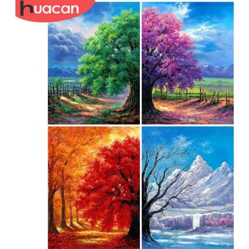 HUACAN Diamond Painting Four Seasons Tree Cross Stitch Diamond Embroidery Landscape Wall Art Decoration For Home