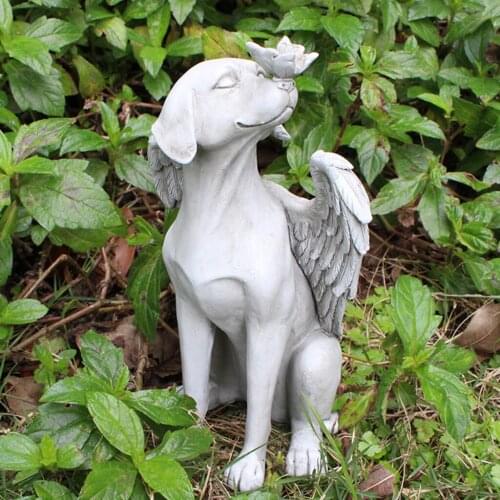 Angel Pet with Statue, Super Cute Dog Playing with Butterfly Resin Garden