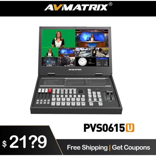 AVMATRIX PVS0615U 15.6 Inch USB Capture For Streaming,Audio Mixer&T-Bar Transition Portable 6 CH Multi-Format Streaming Switcher