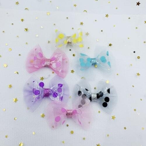 Shiny Sequins Star Filled Mesh Chiffon Bow Appliques for Wedding Decoration DIY Bow Tie Appliques Handband Crafts 51*64mm K31A