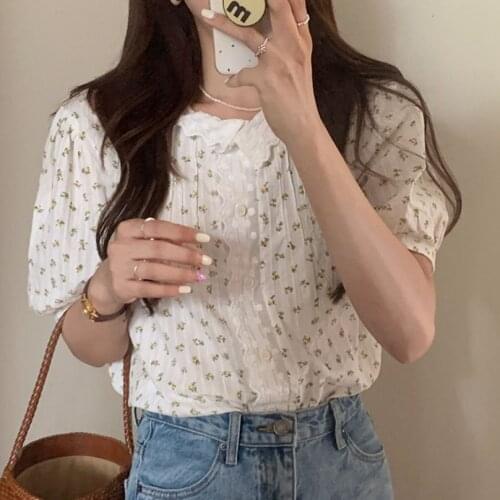 Alien Kitty Printing Femme Lady Floral Tops Loose Elegant Sweet Girls Blouses Summer Short Sleeve New OL Shirts Streetwear Hot