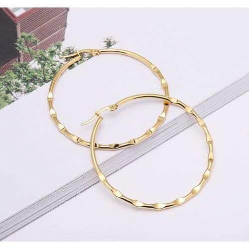 KSRA Hammered Large Hoops Earrings Thin Dainty Simple Classic Plain Hoops Stainles Steel Party Club Jewelry