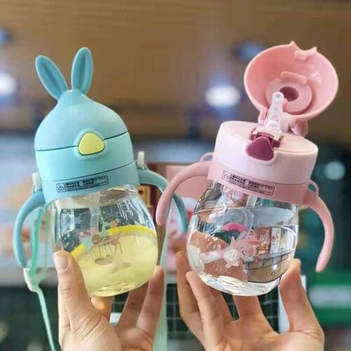 JY Child Baby Learning Drinking Milk Cup Rabbit Anti-fall With Handle PC Water Sippy Cup 300ml