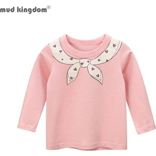 Mudkingdom Autumn Girls Shirt Cotton Heart Bow Pattern Long Sleeve for Little Girl Tops Soft Cute Pullover Kids Spring Clothes