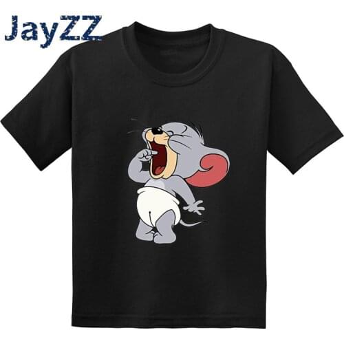 Kids Kawaii Cat and Mouse Cartoon Print Funny T Shirt Children Clothes Baby Girls & Boys Summer Style Round Neck T-Shirt,GKT5401