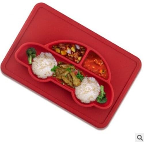 Baby Dishes Smiling Silicone Plate Non-slip integrated partition plate for childrens silicone square car placemat