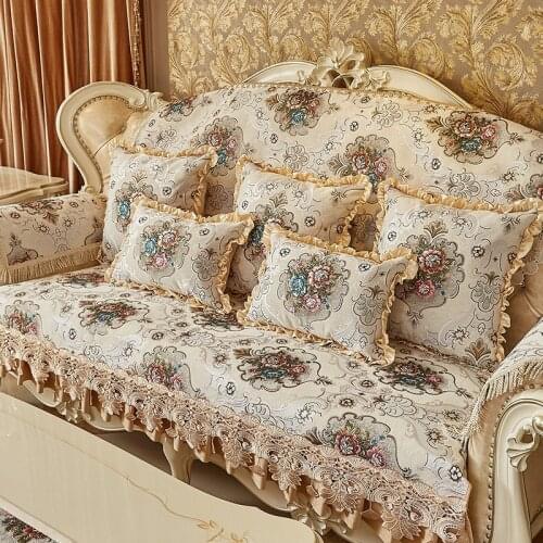European Vintage Jacquard Sofa Covers for Living Room 1 2 3 Seater Lace Couch Slipcover Protector Armrest Cover Anti-slip Luxury