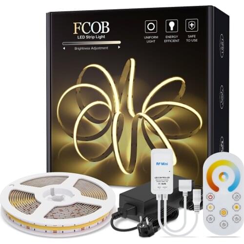 FOB COB Led Lights RF Ultra Thin Touch FCOB CCT LED Light Strip Set RA90 Dimmable High Density Flexible Warm White with White