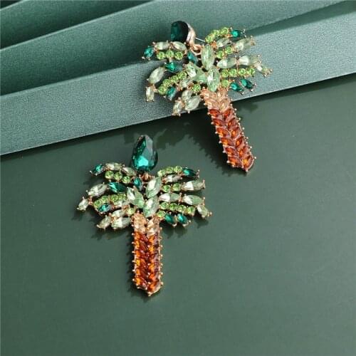 JUJIA Hot Summer Crystal Plant Drop Earrings For Women Tree Metal Pendant Earrings Statement Bridal Party Gifts Jewelry