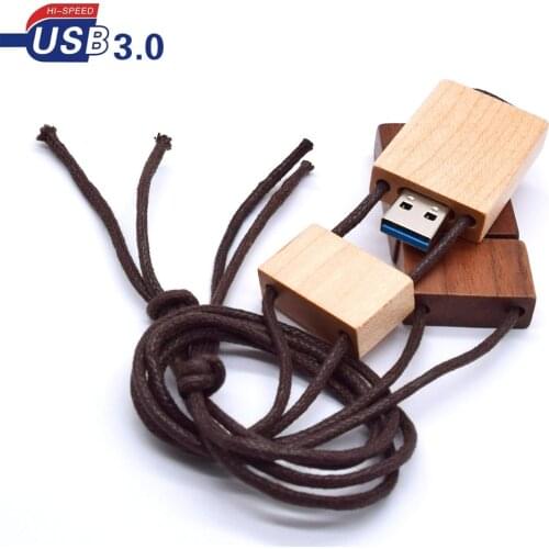 Walnut Wooden Usb + Rope USB 3.0 Flash Drive Memory Stick 4GB 8GB 16GB 32GB 64GB for Photography Wedding(10pcs Free Custom Logo)