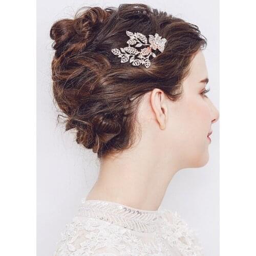 Crystal Hair Comb for Bride Headwear Alloy Flower Leaf Hair Comb Leaves Hair Pins Bridal Comb Women Wedding Hair Accessories