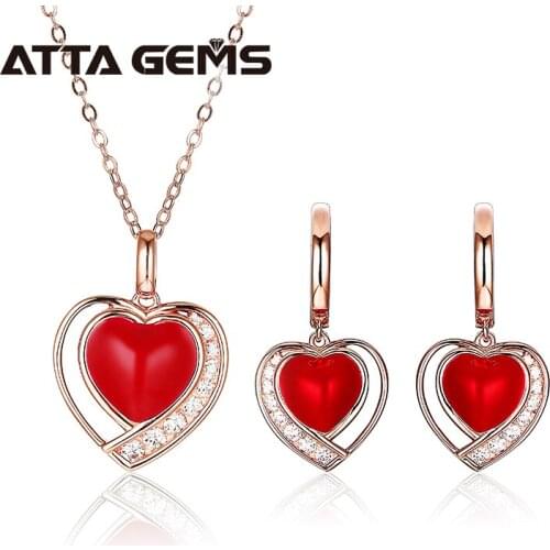 Red Enamel Womens Jewelry Set S925 Rose Gold Plated Sweet Romantic Design for Women Fine Jewelry Top Quality Gifts