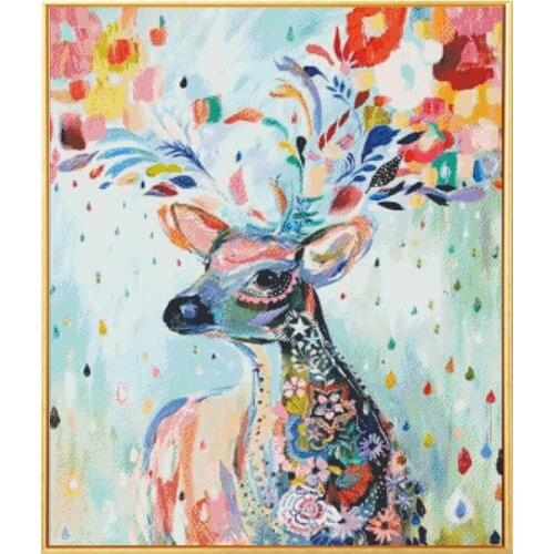 Colorful Fawn Counted Cross Stitch Kits Printed Canvas Embroidery Sets 11CT 14CT DIY Needlework Crafts Home Decorations Painting