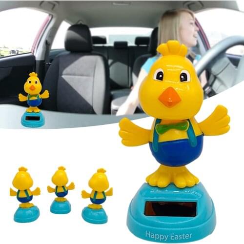 Solar Shaking Head Doll Solar Swinging Chicken Animated Car Decoration Cartoon Car Plastic Chick Doll Car Interior Kids Toy Gift
