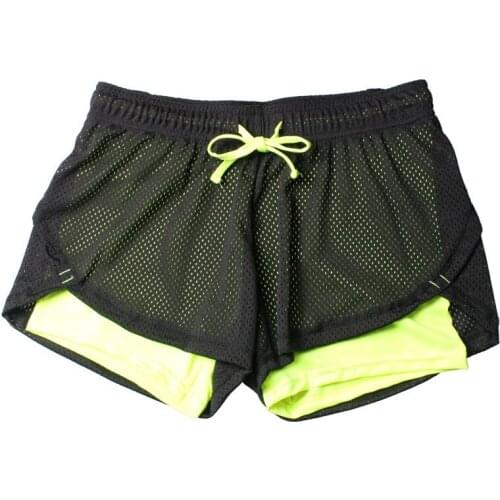 Summer Women Cotton Mesh Yoga Short Work-out Two Layer Fitness Fold Short Cool Wear Drawstring Clothing For Fitness Runnings