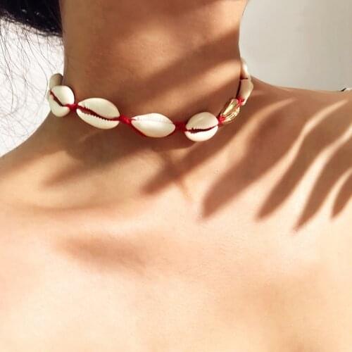 Summer Shell Necklace Bracelet Bohemia Adjustable Nature Seashell Cowrie Charm Necklaces For Women Choker Rope Chain Bracelets