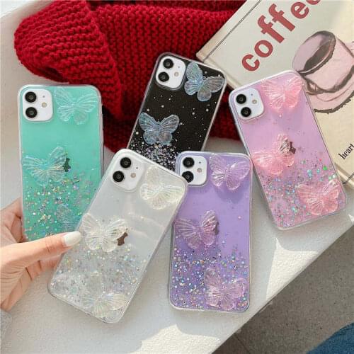 Fashion Glitter Crystal butterfly Soft Case For Vivo Y17 Y15 Y12 Y19 Y70S Y52S Y51 2020 V20se Y73S Y20 Y50 Y30 Z5X Y91C V15 Pro
