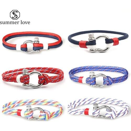 Fashion Handmade Buckles Survival String Bracelet Stainless Steel Charm Rope Bracelets for Women Men Punk Jewelry