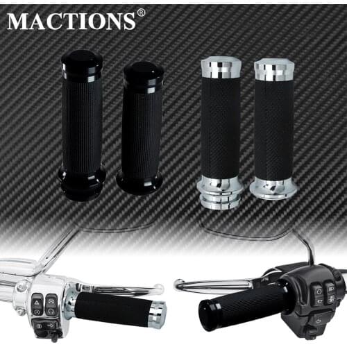Motorcycle 1"25mm Electronic Throttle Hand Grips Black/Chrome For Harley Touring Street Glide FLHR Softail Fat Boy FLS Dyna CVO