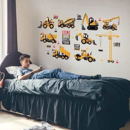 Wall Sticker Build Your Furture Construction Vehicle Removable Stickers For Kids Room Bedroom Decor Wallpaper Wallstickers