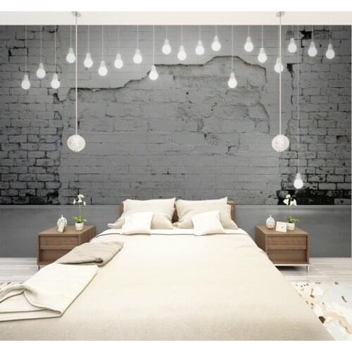 Custom Size 3D Photo Mural Wall Sticker Old Brick Wall And Bulbs Removable Wall Papers Self-adhesive Vinyl Art Home Decor