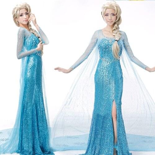 New Arrival Elsa Cosplay Dress Adult Women Dress Cosplay Costumes Vestido Blue Princess Uniform For Fancy Party Clothing