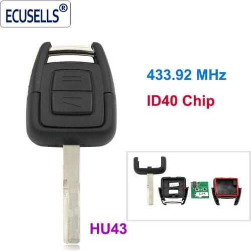 New Uncut Remote Key Fob 2 Button 433.92Mhz ID40 for Opel Vauxhall Astra Zafira Vectra HU43 blade