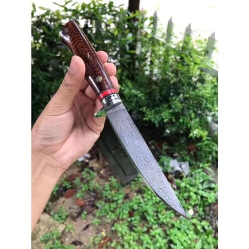 High Quality VG10 Damascus Steel Knife Yellow ebony handle Hunting Knives Outdoor Survival EDC tools