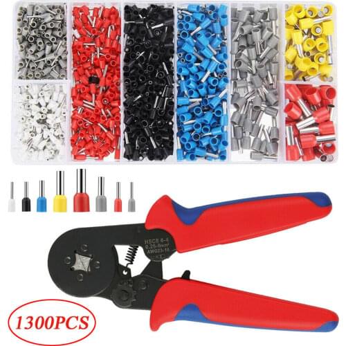 1300PCS Wire Terminal Crimp Connector Insulated Uninsulated Cable Terminals End Ferrules HSC8 6-4A Crimping Pliers Tool