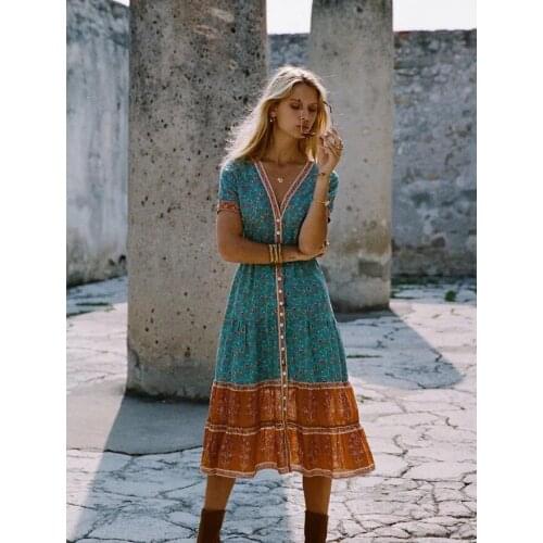 Womens Long Dress Summer V-neck Boho Casual Sexy Party Dress Ladies Bohemian Beach Holiday Sundress
