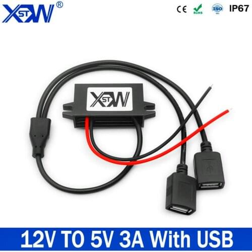 XWST DC DC 12V to 5V Step Down Converter 3A 15W Type-C Mini USB Buck Power Supply Charger for Auto Car Motorcycle Bus Truck