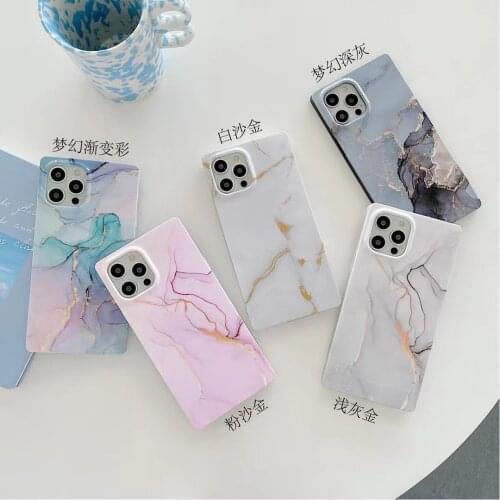 Luxury marble phone case for iphone 13 12 pro max squar soft marble case for iphone 11 pro max pink blue back cover