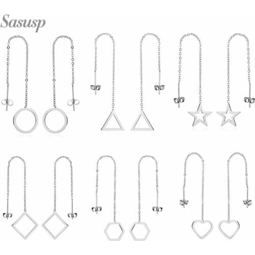 Sasusp Hollow Round Triangle Star Heart Hexagon Geometric Earrings For Women Elegant Stainless Steel Shopping Earrings femme