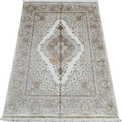 Seeykeep™ 6x8.5ft Elegant Central Medallion Floral Design With Paisley Element On Border Silk Handknotted Oriental Rug-NY3016206