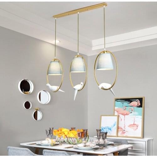 Lovely Individual Birds Pendant Lights Vintage Resin Bird Fabric Lampshade LED Pendant Lamps For Kitchen Dining Room